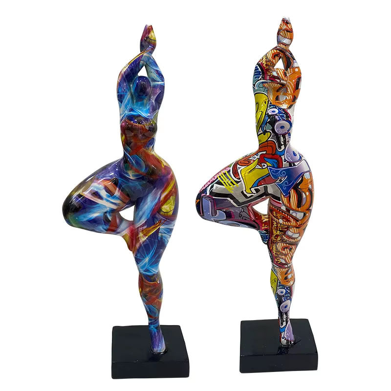 DUTRIEUX Abstrakte Kunstfigur Fat Lady aus Kunstharz in Mehrfarbig als moderne Yoga-Statue für dein Zuhause - Bild 6