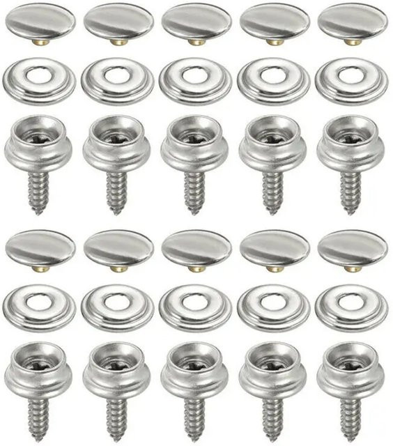 30 Stück Edelstahl-Druckknopf-Set mit Schrauben in Silber für Segeltuch, Zelt, Boot und Markisen - Bild 1