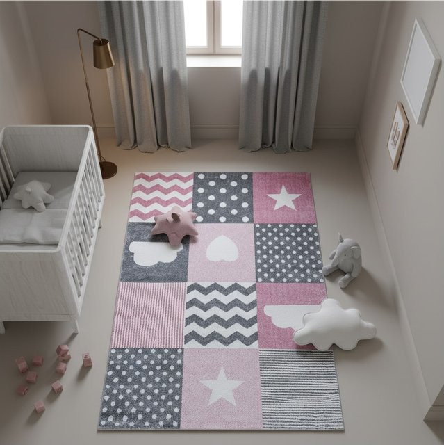 Kinderteppich Kadima Design TASNA mit Herz- und Stern-Motiv in Rosa, B: 160 cm, L: 230 cm - Bild 1