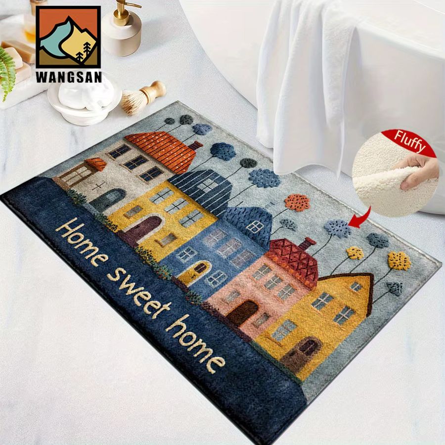 VIKAMA Fußmatte Sweet Home im 2D Cartoon Design, Rot Blau Multicolor, Teppich für Wohnzimmer, Bad oder Schlafzimmer - Bild 4