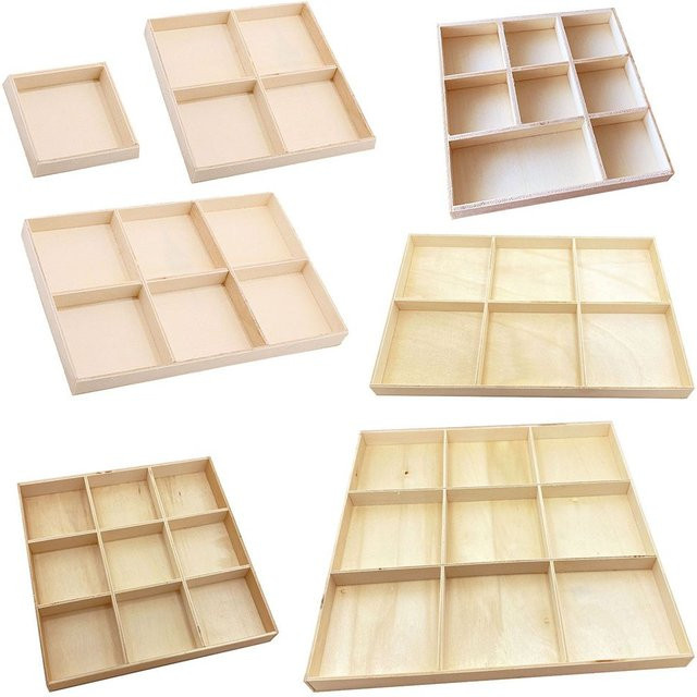Multi Grid Holzkiste als Desktop Organizer und Blumentopf Tablett mit geteilten Schubladen aus Massivholz - Bild 1