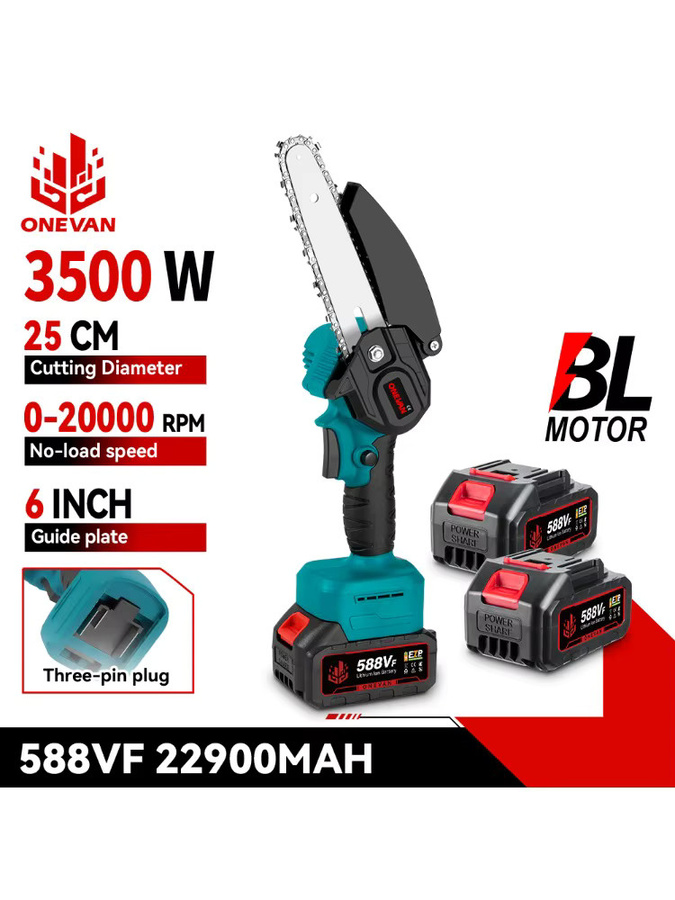 ONEVAN Bürstenlose elektrische 6 Zoll Kettensäge Akku-Handsäge für Makita 18 V Akku zum Schneiden von Holz und Gartenarbeit - Bild 6