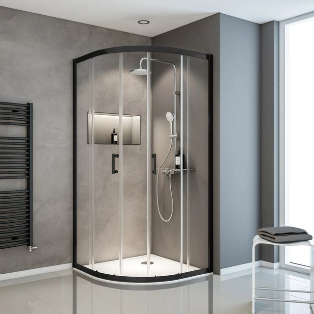 Schulte ExpressPlus Runddusche Sunny Quadrant mit Schiebetüren in Mattschwarz, B: 90 cm, H: 190 cm - Bild 1