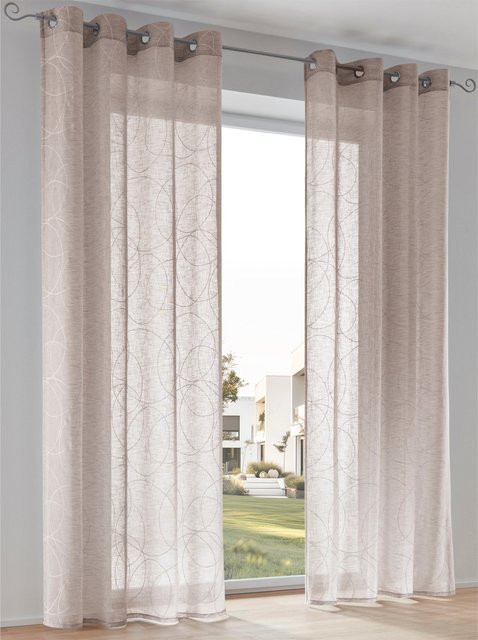 Heine Home Dekostore mit Kreis-Dessin in Beige, semi-transparent, 100% Polyester - Bild 1