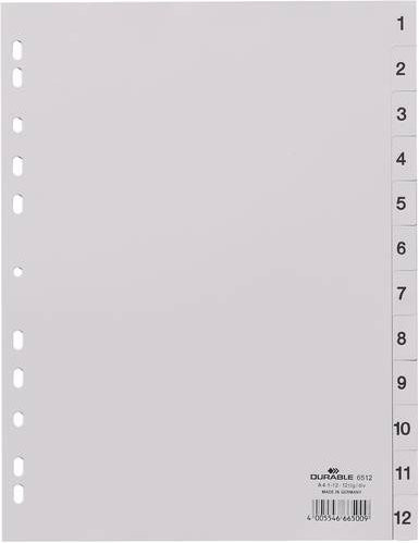 Durable Kunststoffregister DIN A4 mit 12 Registerblättern und Zahlen 1-12 in Grau - Bild 1