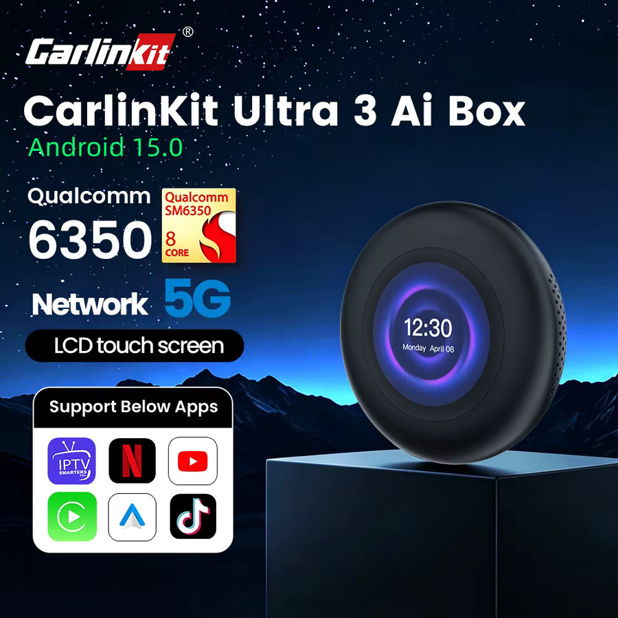 CarlinKit Ultra3 Box Android 15 Kabelloser CarPlay und Android Auto Adapter mit Netflix, YouTube, Hulu und IPTV in Schwarz - Bild 1