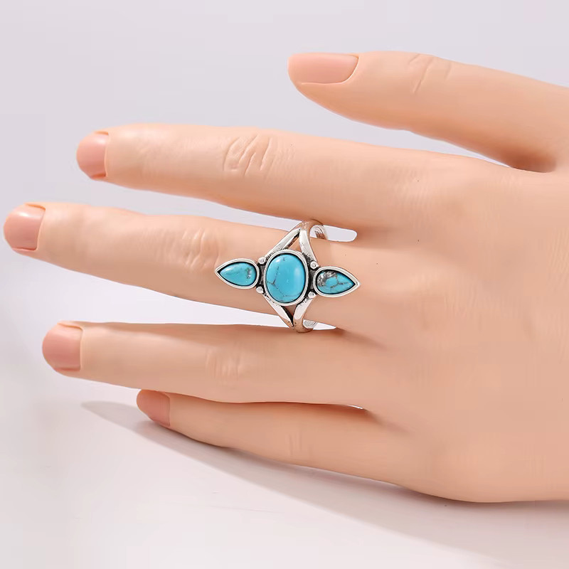 Ring, Imitationstürkis, Silber, Damen, Vintage - Bild 2