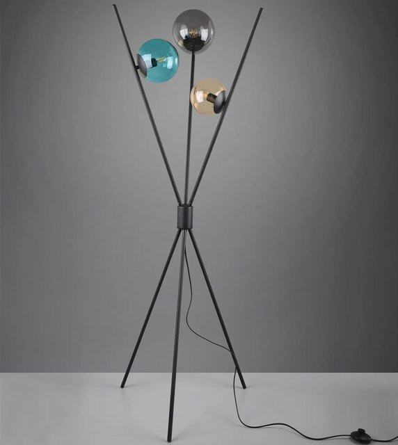 Trio Leuchten Stehlampe Lance in Schwarz Matt aus Metall und Glas, Höhe: 156 cm - Bild 1