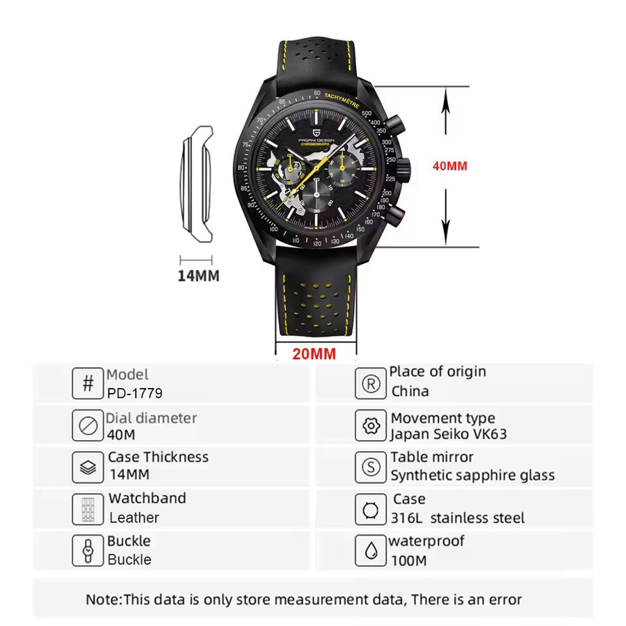 PAGANI DESIGN Chronograph, Quarz, Edelstahl, Saphirglas, Leder, Herren - Bild 6