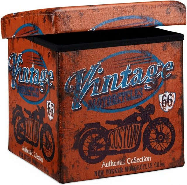 Relaxdays Sitzhocker Vintage aus Kunstleder mit Stauraum, B/T/H: 38 x 38 x 38 cm - Bild 1
