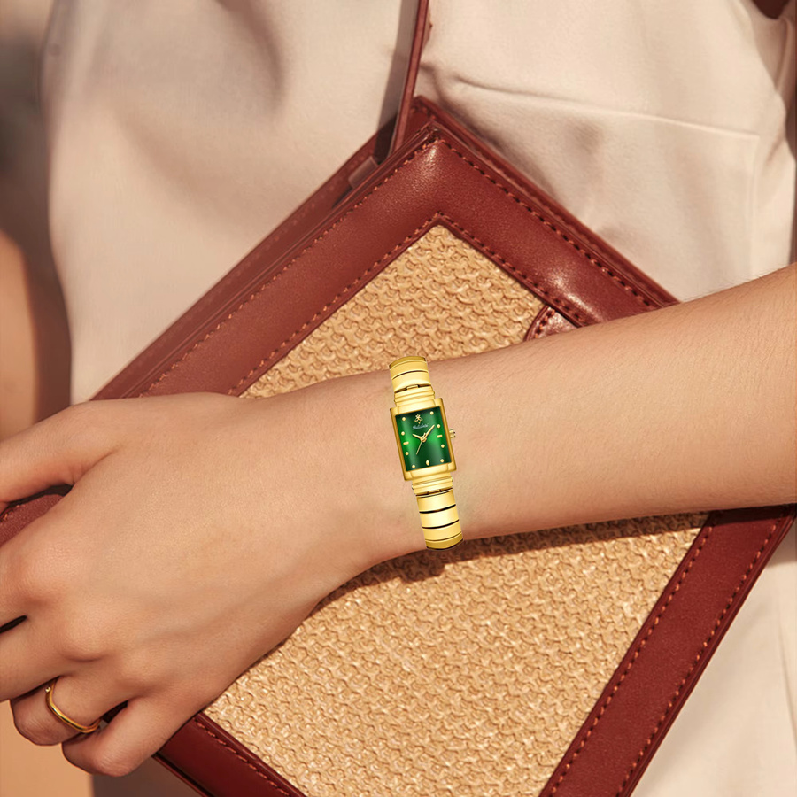 YaLaLuSi Armbanduhr, Quarz, eckig, Gold, Grün, Damen - Bild 2