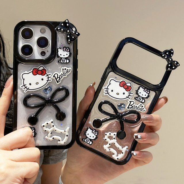 Sanrio Hello Kitty Handyhülle mit Cartoon-Glitzerpulver und Schleife für iPhone 17 16 15 14 Pro Max 13 in Schwarz - Bild 1