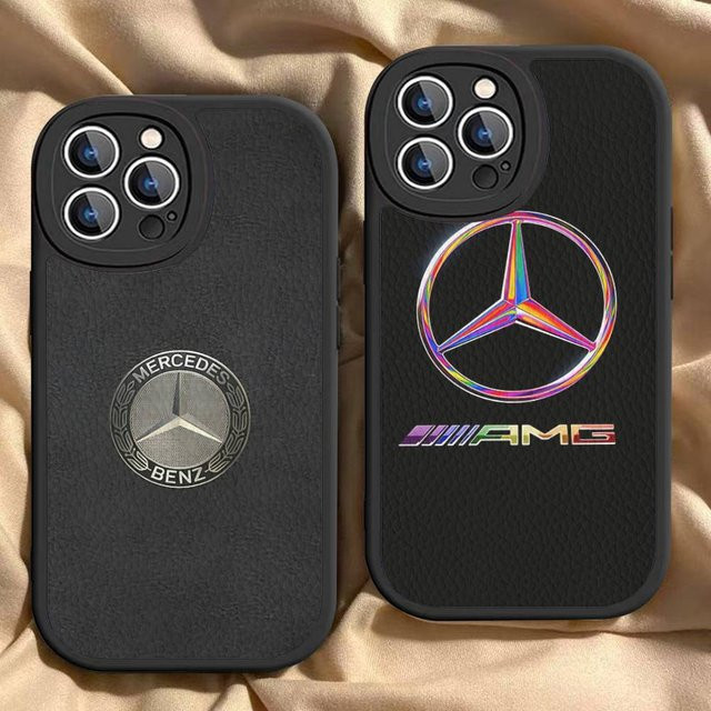 Mercedes-Benz Leder-Handyhülle für iPhone 16 15 14 13 12 11 Pro Max Plus Mini in Schwarz - Bild 1