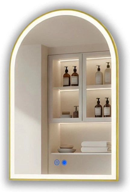 ARTFORMA LED Badspiegel in Bogenform mit Beleuchtung und Antibeschlag, Farbe: Gebürstetes Gold, B/H: 70 x 100 cm, IP44 - Bild 1