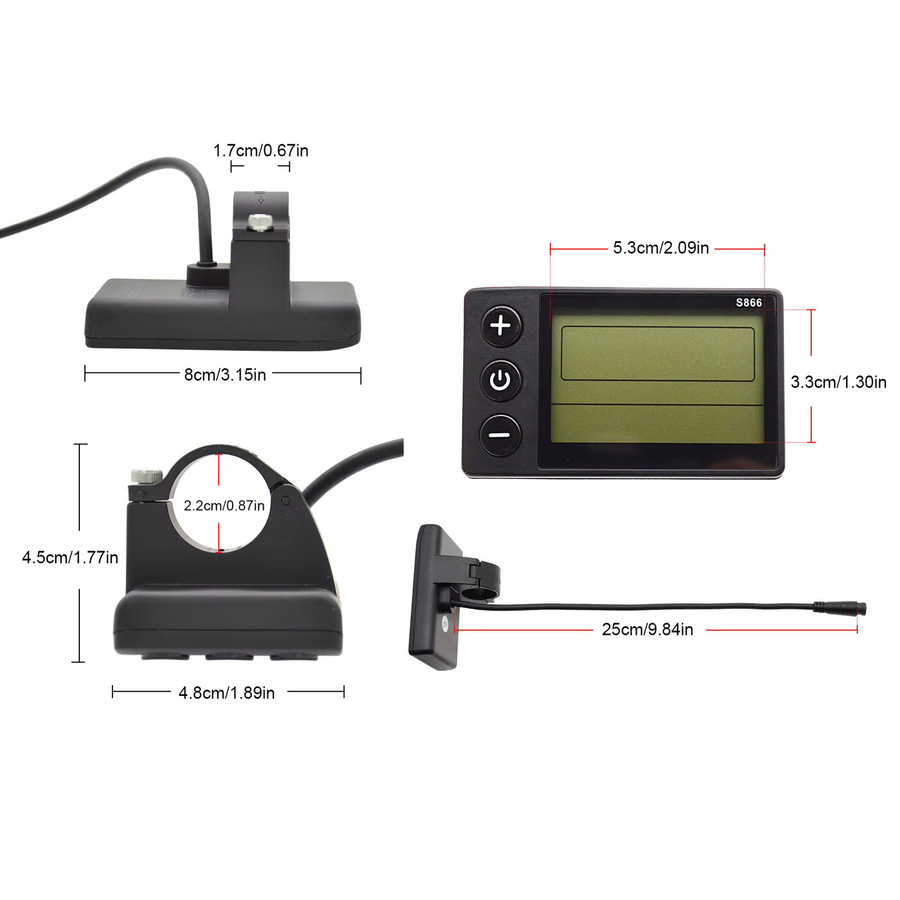 DOACT Elektrofahrrad LCD-Display S866 ABS Bedienfeld mit 6-Pin Wasserdichtem Anschluss für Roller-Modifikation, Schwarz - Bild 5