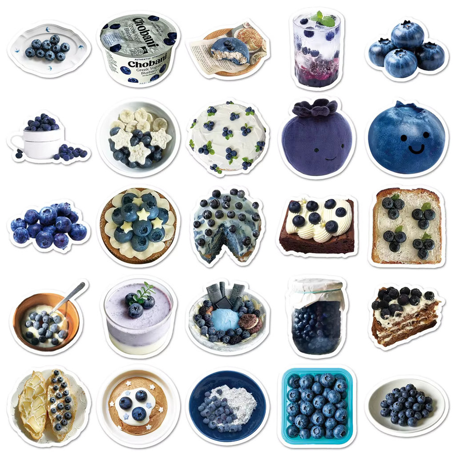 50 Stück wasserfeste Blaubeer-Aufkleber im INS-Stil von AnimeWorlds Store für DIY-Dekorationen und Tagebücher in Blau und Multicolour - Bild 3