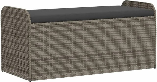 vidaXL Sitzbank mit Stauraum und Kissen aus Poly Rattan in Grau, B/T/H: 115 x 51 x 52 cm - Bild 1
