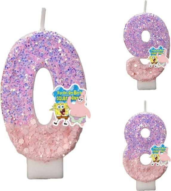 Potdemiel SpongeBob Jubiläum Tortenaufsatz Digitale Zahlenkerzen 0-9 in Mehrfarbig für Kinder Geburtstagsparty - Bild 1