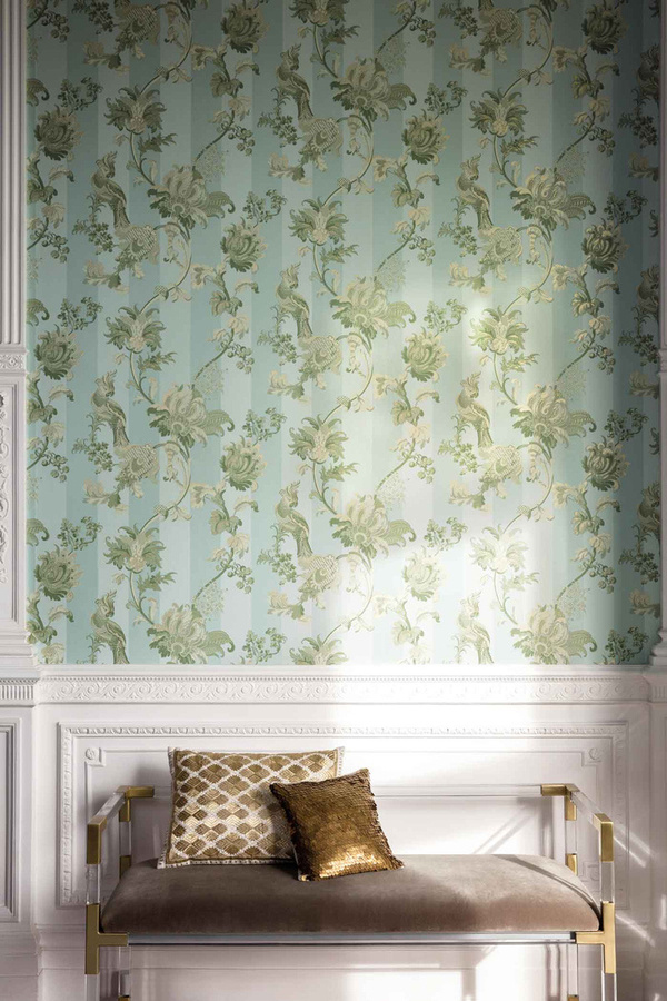 Cole & Son Tapete Zerzura in Duck Egg & Olive mit botanischem Tier- und Blumenmuster als Vlies-Tapete - Bild 1