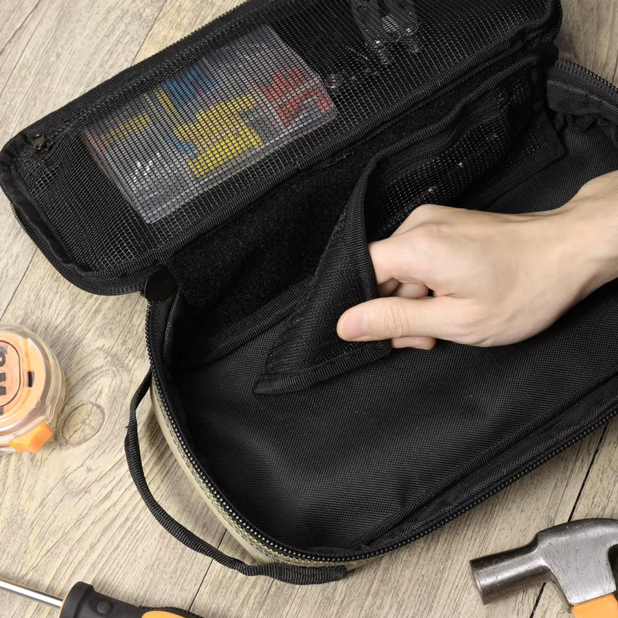 Robuste kleine Werkzeugtasche als tragbarer Utility-Organizer mit Reißverschluss in Beige - Bild 3