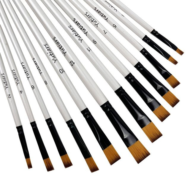 12-teiliges DIY Pinselset mit Nylonhaar und Holzgriff für Öl-, Acryl- und Aquarellmalerei - Bild 1