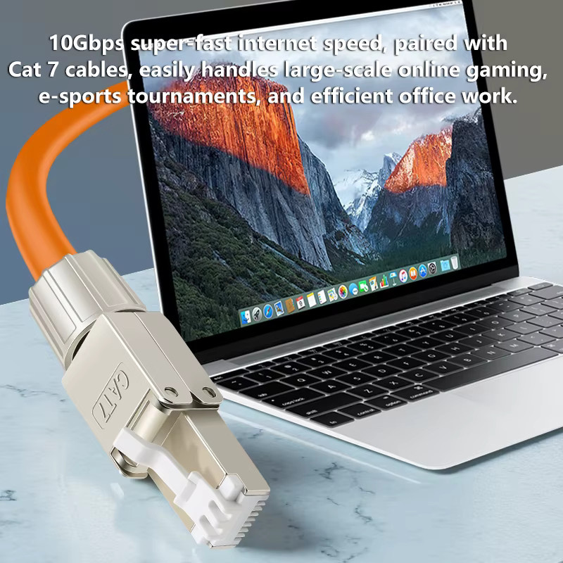 BYXGD Industrielles Ethernet-Kabel Cat.7 in Orange, 600MHz, 10Gbps, hochflexibel mit werkzeugfreiem RJ45-Stecker und doppelter Abschirmung - Bild 3