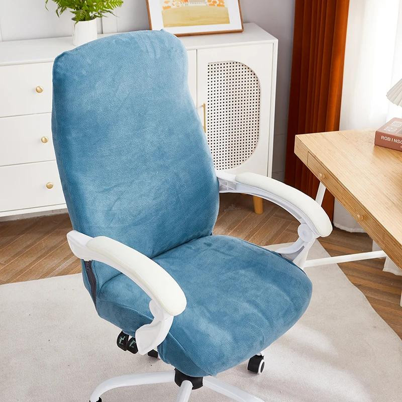 Elastischer Samt Bürostuhlbezug in Blau mit Reißverschluss für Computerstühle und Schreibtischstühle - Bild 2