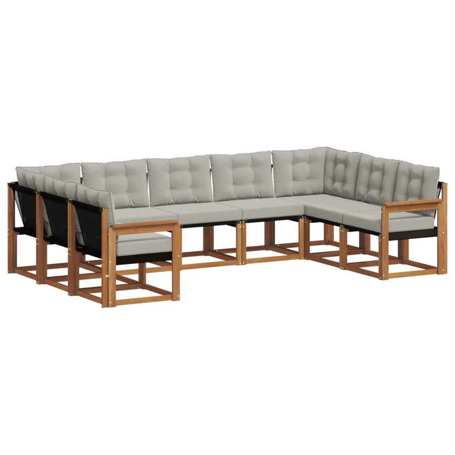 vidaXL Outdoor-Sofagarnitur aus Akazienholz in L-Form mit Textilene und Kissen, 29-tlg., Natur und Hellgrau - Bild 2
