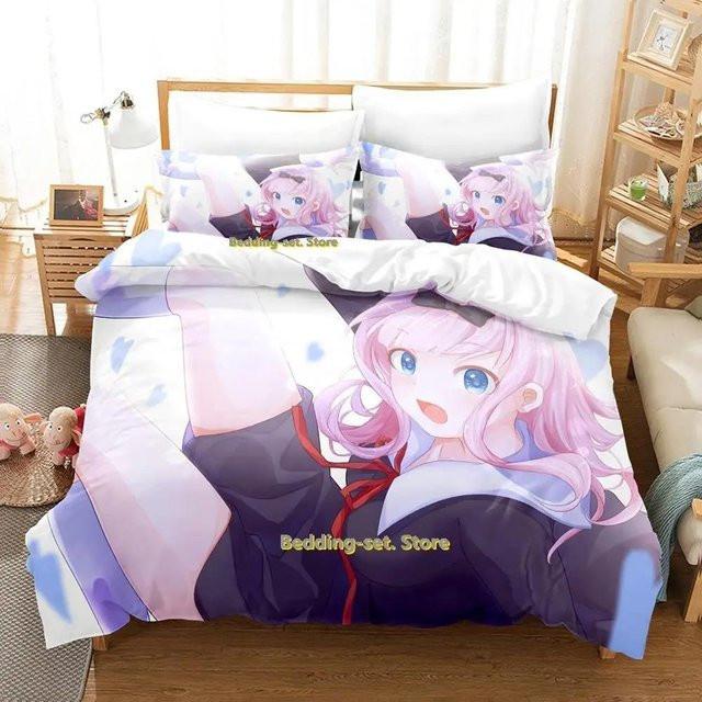 Kaguya-sama Love is War Bettwäsche-Set mit 3D-Anime-Print, dreiteiliges Microfaser-Set für Erwachsene und Kinder, Mehrfarbig, B/H: 70 x 133 cm - Bild 1