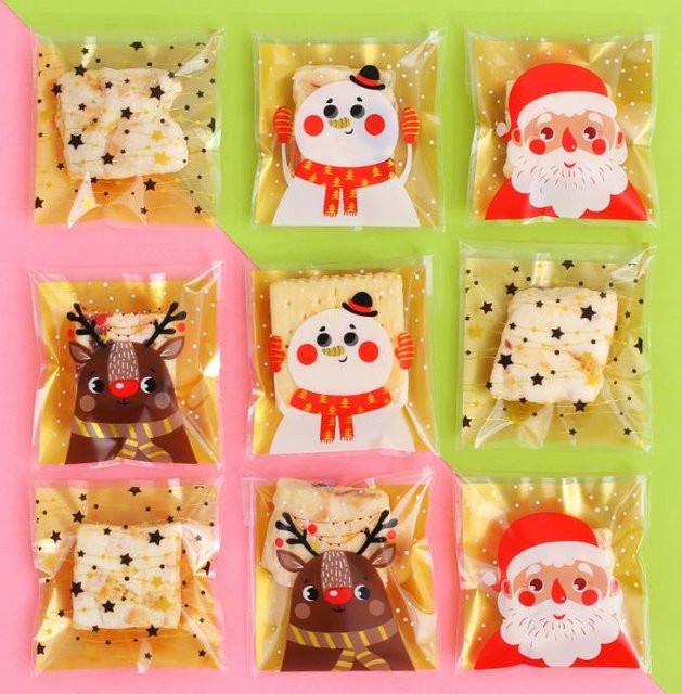 50 Stück MINGXUAN Weihnachts-Beutel aus transparentem Kunststoff, selbstklebende Geschenkverpackungen für Süßigkeiten und Kekse, Mehrfarbig - Bild 1