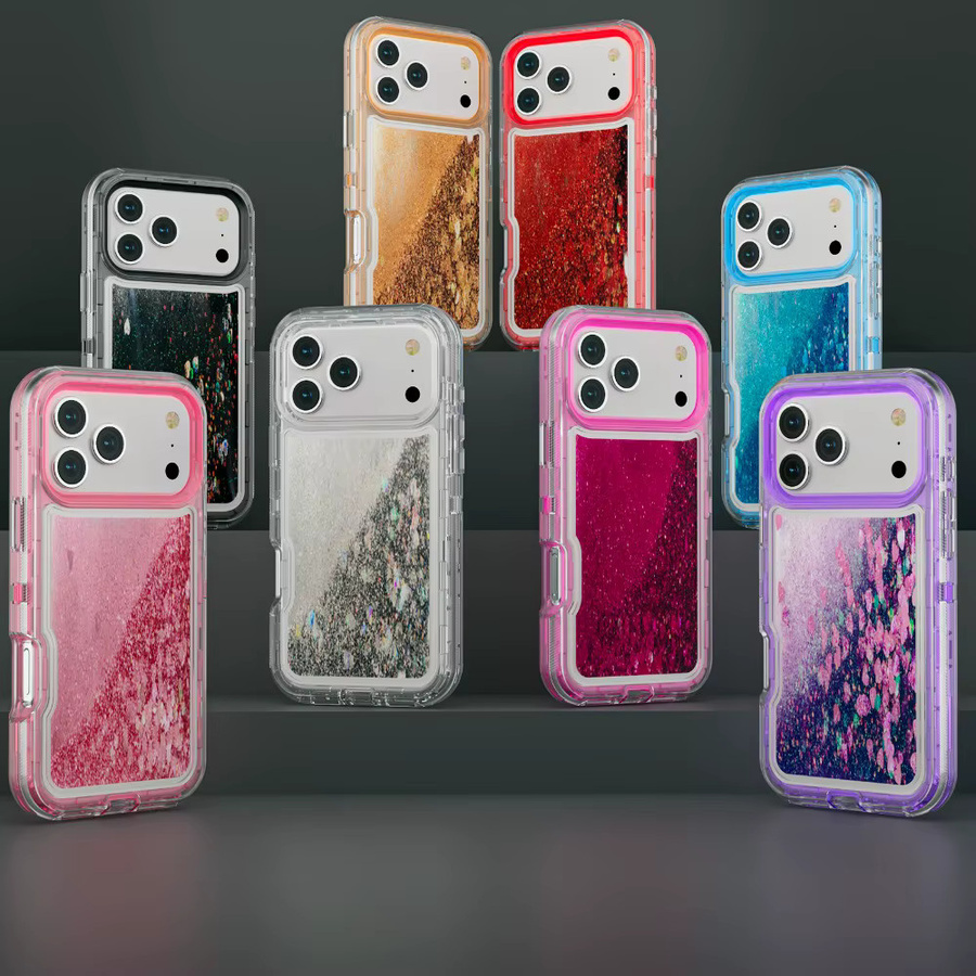 3in1 Bling Glitter Liquid Quicksand Hybrid Armor Handyhülle für iPhone 17 Pro Max, 16, 15, 14 in Rot mit Anti-Drop Schutz - Bild 5