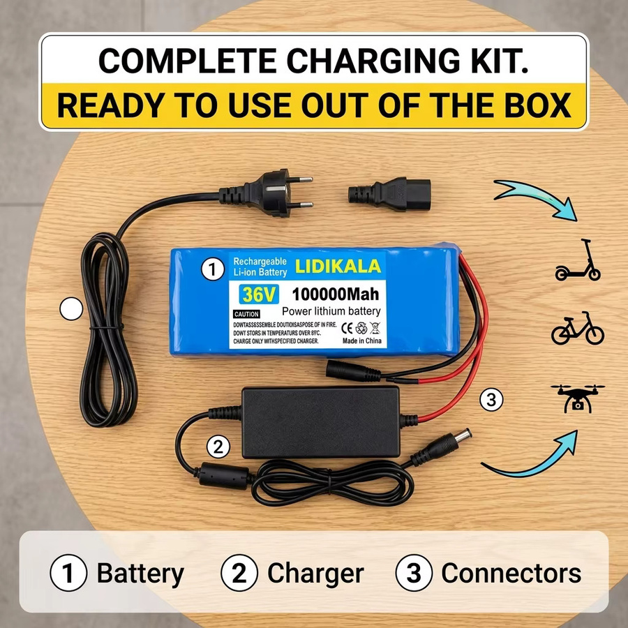 Ddadache 36V 10S2P 18650 Lithium-Akku mit 100Ah Kapazität in Blau mit XT60 und DC Dual-Interface für Elektroroller und Elektrofahrzeuge - Bild 3