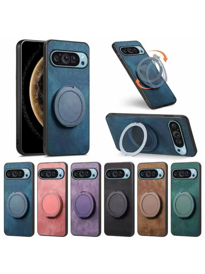 Magnetische PU-Lederhülle mit 360 Grad Ringständer für Google Pixel 7 8 9 10 11 Pro XL in Schwarz - Bild 4