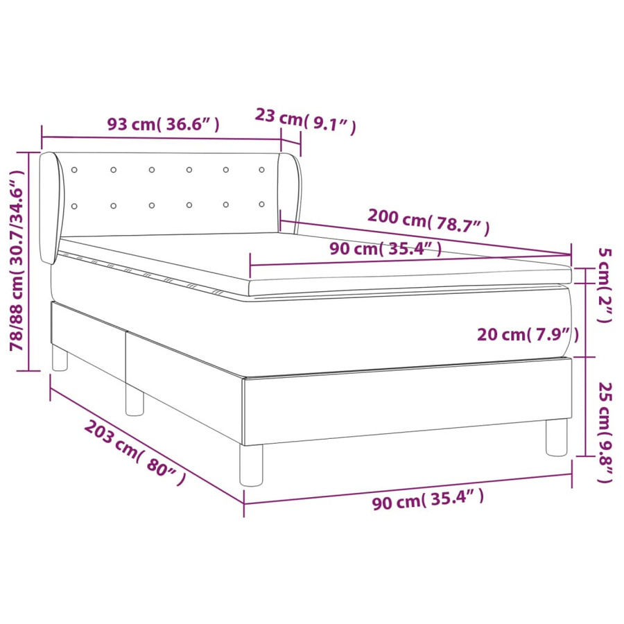 vidaXL Boxspringbett mit Matratze und Kopfteil, Dunkelgrau, B/T/H: 90 x 200 x 78 cm - Bild 3