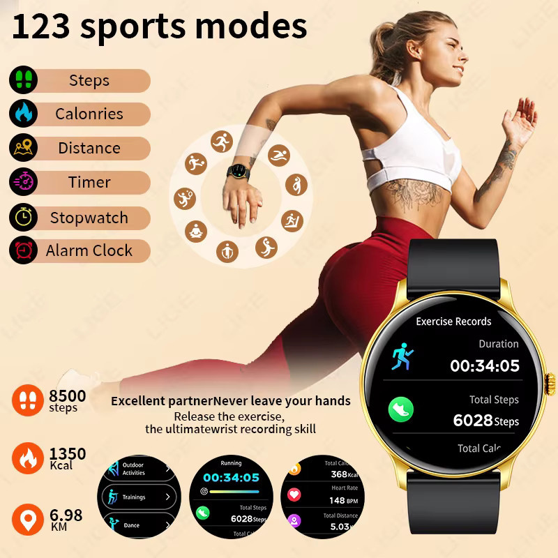 LIGE Smartwatch, Silikon, Gold, Unisex, Bluetooth, Wasserdicht - Bild 3