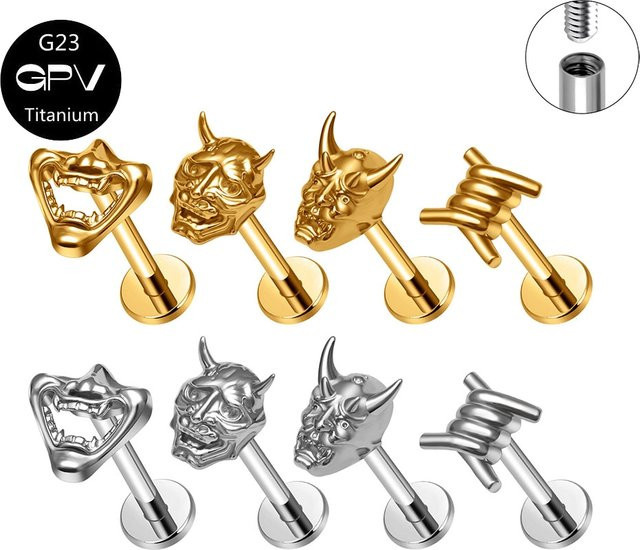 Totenkopf-Ohrstecker Titan, Goldfarben, Unisex - Bild 1