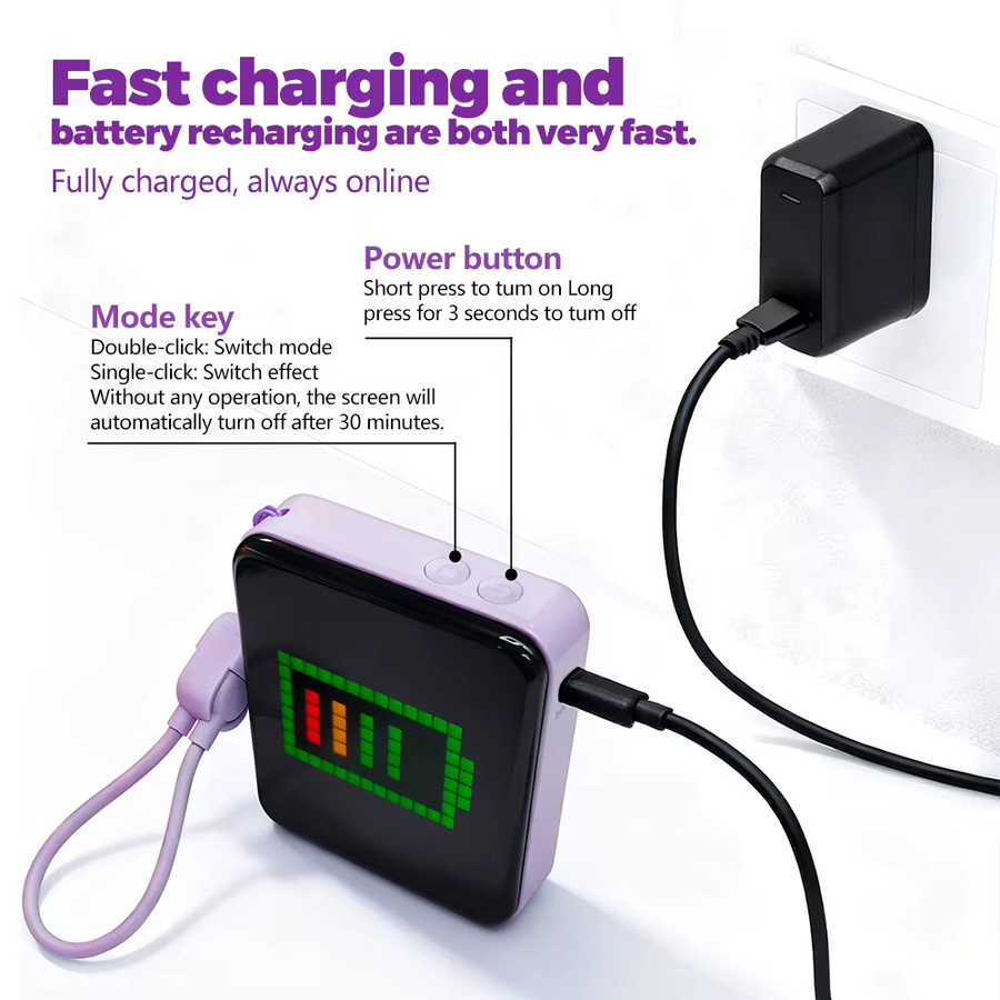 Tragbares LED-Pixel-Display TLEDMP in Schwarz mit Powerbank-Funktion, RGB-Multicolor und App-Steuerung via USB-C - Bild 5