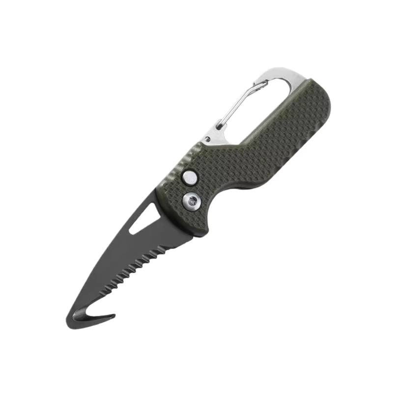 Multifunktionales gezahntes Hakenmesser aus Edelstahl in Schwarz als tragbarer Überlebensschneider für Outdoor und Camping - Bild 5