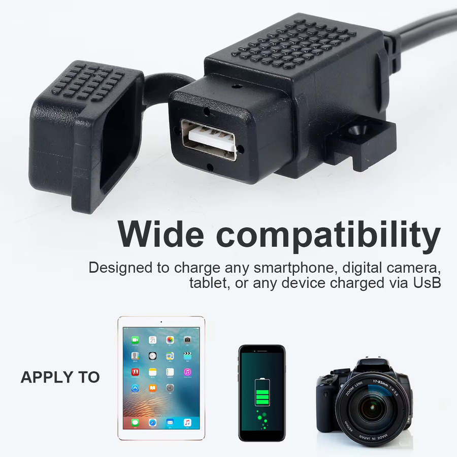 Professionelles Motorrad-USB-Ladegerät mit SAE-zu-USB-Adapter 5V/2.1A und wasserdichter Abdeckung in Schwarz - Bild 4