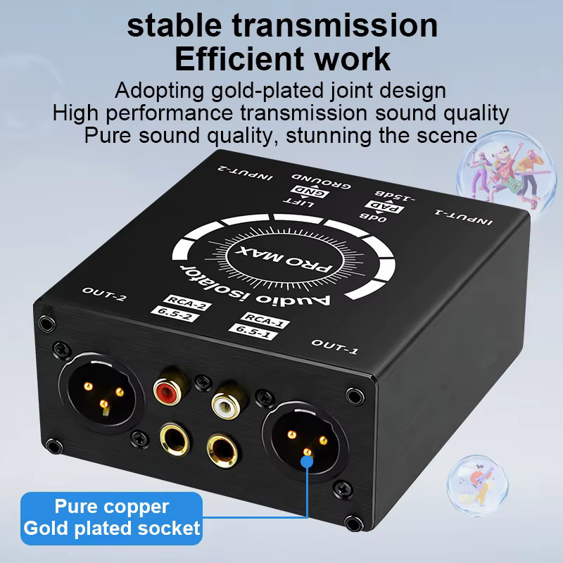 TITAK Erdungs-Loop-Noise-Isolator-Box in Schwarz mit XLR, RCA, TS und TRS Anschlüssen als Mehrzweck-Hum-Eliminator für dein Audio-System - Bild 2