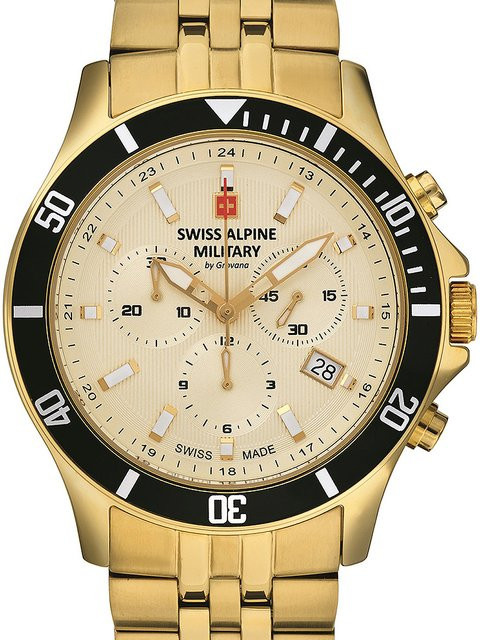 Swiss Alpine Military Chronograph, Quarz, Edelstahl, Gold, 42 mm, Herren - Bild 1