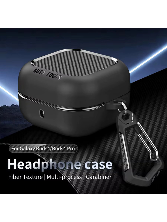 Samsung Premium Kohlefaser Schutzhülle für Galaxy Buds 4 Pro in Schwarz mit Schlüsselanhänger-Haken und stoßfestem Design - Bild 4
