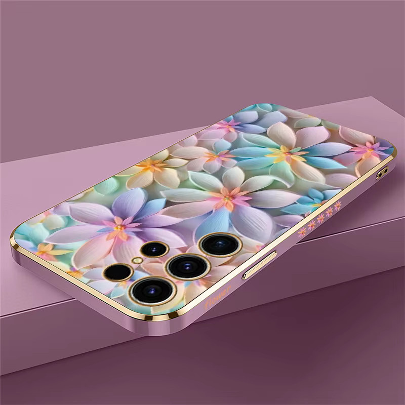 Stoßfeste Silikonhülle mit Blumenmuster für Samsung Galaxy S25 Ultra, S24 Plus, S24 FE, S22 und S21 in Purple/Multicolour - Bild 2