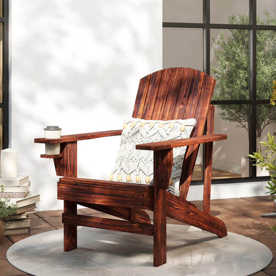 Outsunny Adirondack Gartenstuhl aus Massivholz mit Becherhalter, Farbe: Schwarz oder Braun, B/T/H: 72,5 x 97 x 93 cm - Bild 2
