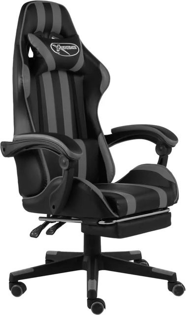 vidaXL Gaming-Stuhl mit Fußstütze in Schwarz und Grau aus Kunstleder mit Kopfstütze und Armlehnen - Bild 1
