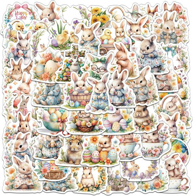 Rspctou Kawaii Oster-Ei-Hasen Aufkleber Set, bunte Cartoon Sticker für DIY Dekoration von Wasserflaschen, Handys und Laptops - Bild 1