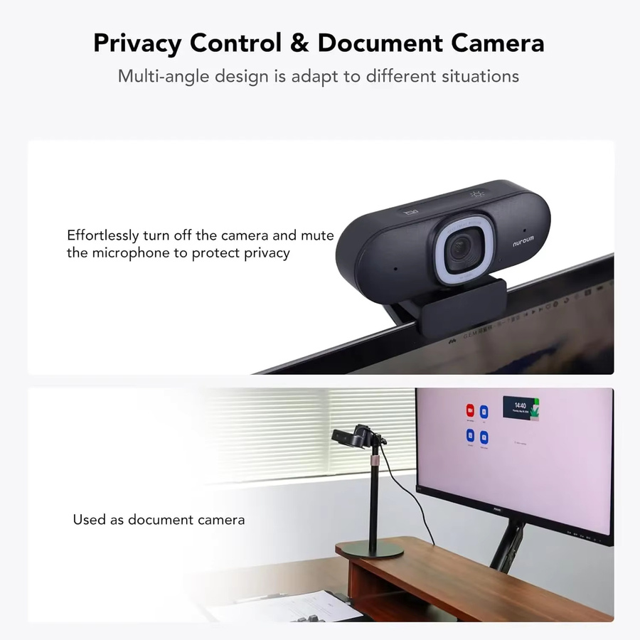 NUROUM V32AFL 4K UHD Webcam mit Mikrofon, Autofokus, Auto-Framing und Ringlicht in Schwarz für PC, Laptop und Desktop via USB - Bild 5