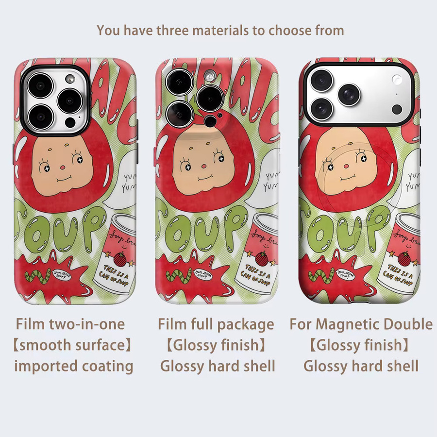 Potdemiel Handyhülle mit lustigem Tomatensuppe Design für iPhone 17 16 15 14 13 Pro Max Plus, MagSafe kompatibel, robuste Einzel- und Doppelschicht-Schutzhülle, multicolor - Bild 2