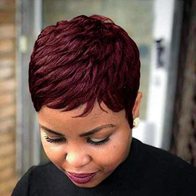 Lolely Dream Pixie-Cut Echthaar-Perücke, Burgunderrot, 100% Jungfrauenhaar - Bild 1