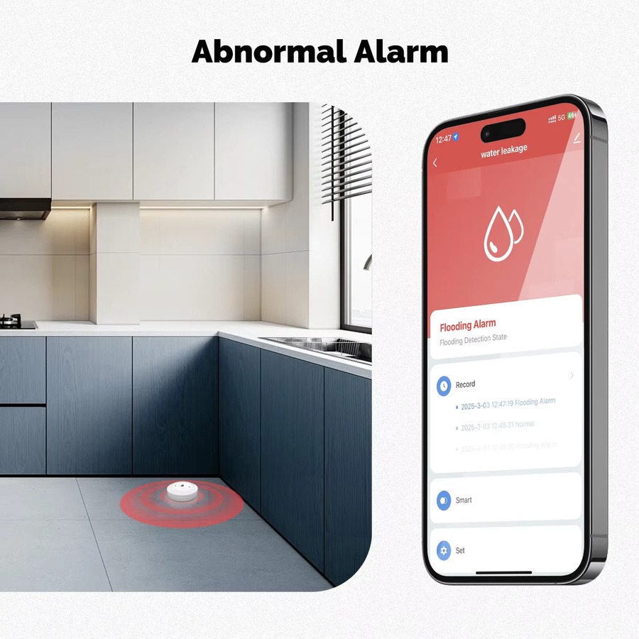 MOES Smart Wasserleckdetektor in Weiß, Tuya ZigBee-kompatibler Überschwemmungs- und Tauchsensor mit Echtzeitalarm und Smart Life App-Benachrichtigung - Bild 2